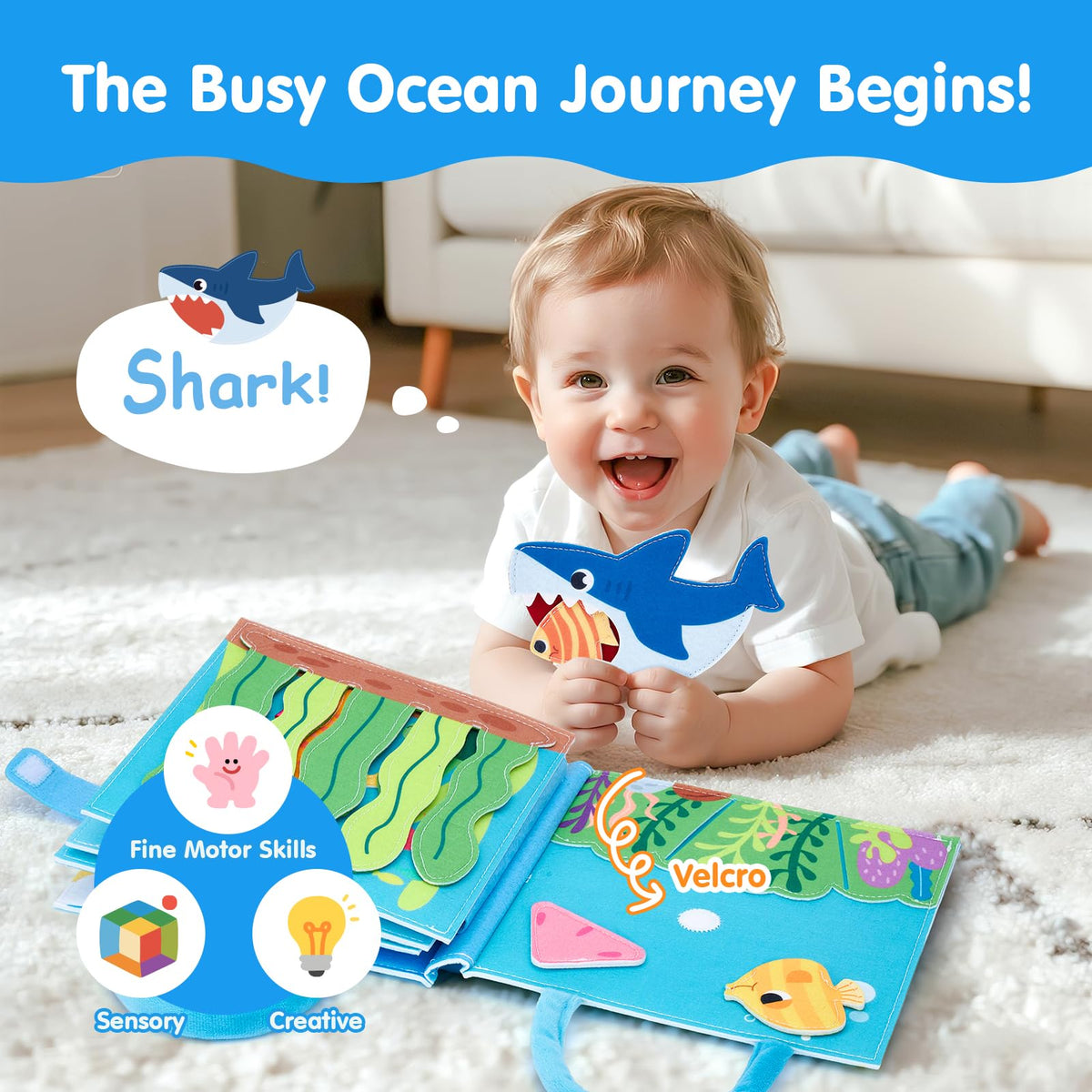 Hahaland Ocean Busy Book safe hook-and-loop fasteners promote safe, mess-free exploration