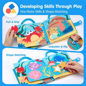 Hahaland Ocean Busy Book threading coral shapes develops hand-eye coordination