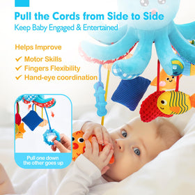 Hahaland octopus toy with squeaky feature engages baby.