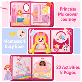 Hahaland Princess Busy Board opening page inspires imaginative pretend play during travel.