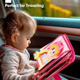 Hahaland Princess Busy Board travel-friendly design fits car trips and plane rides.