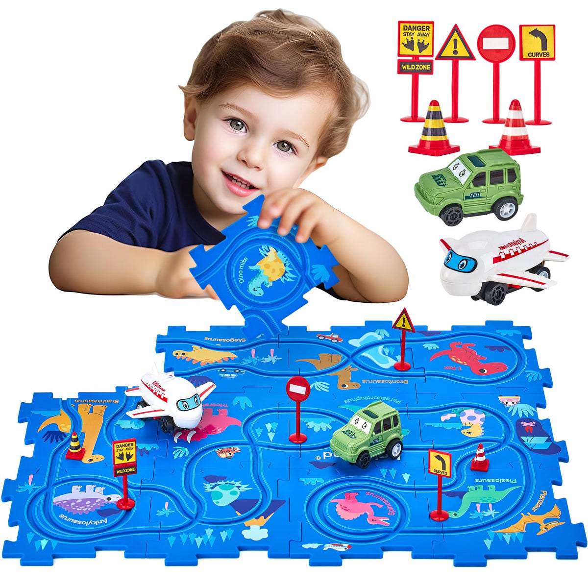 Hahaland Puzzle Racer track pieces arranged for an engaging learning session