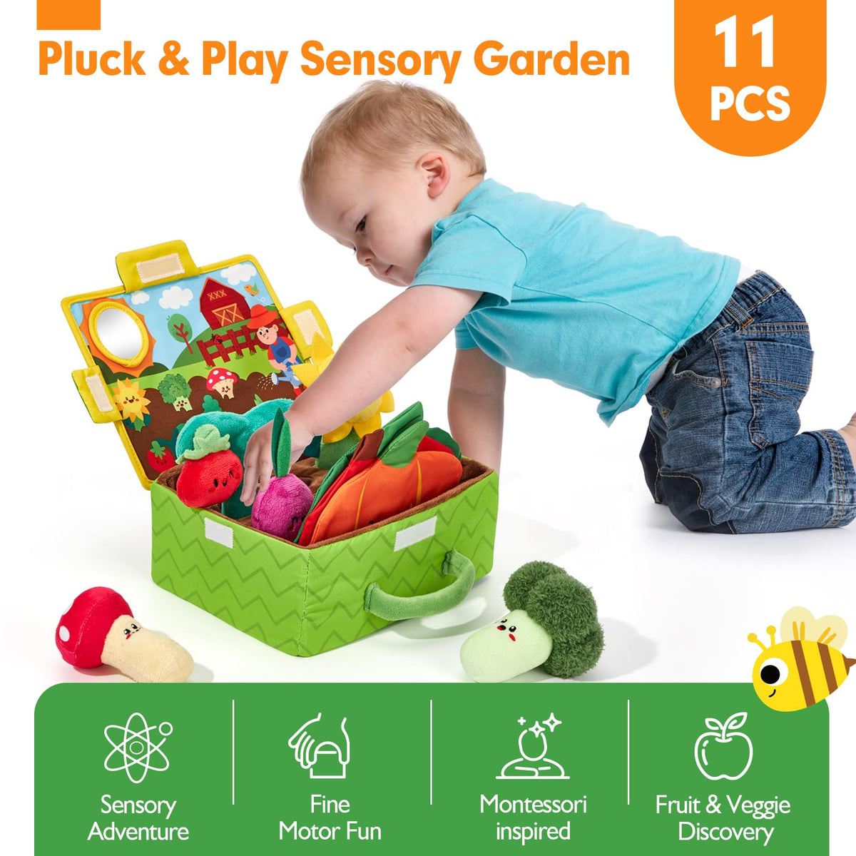 hahaland Sensory Garden flower plush with friendly face supports visual tracking