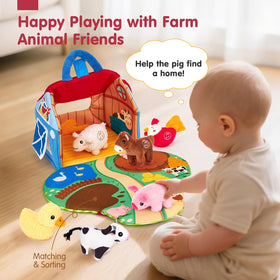 Hahaland duck plush engages auditory cues for baby interaction.