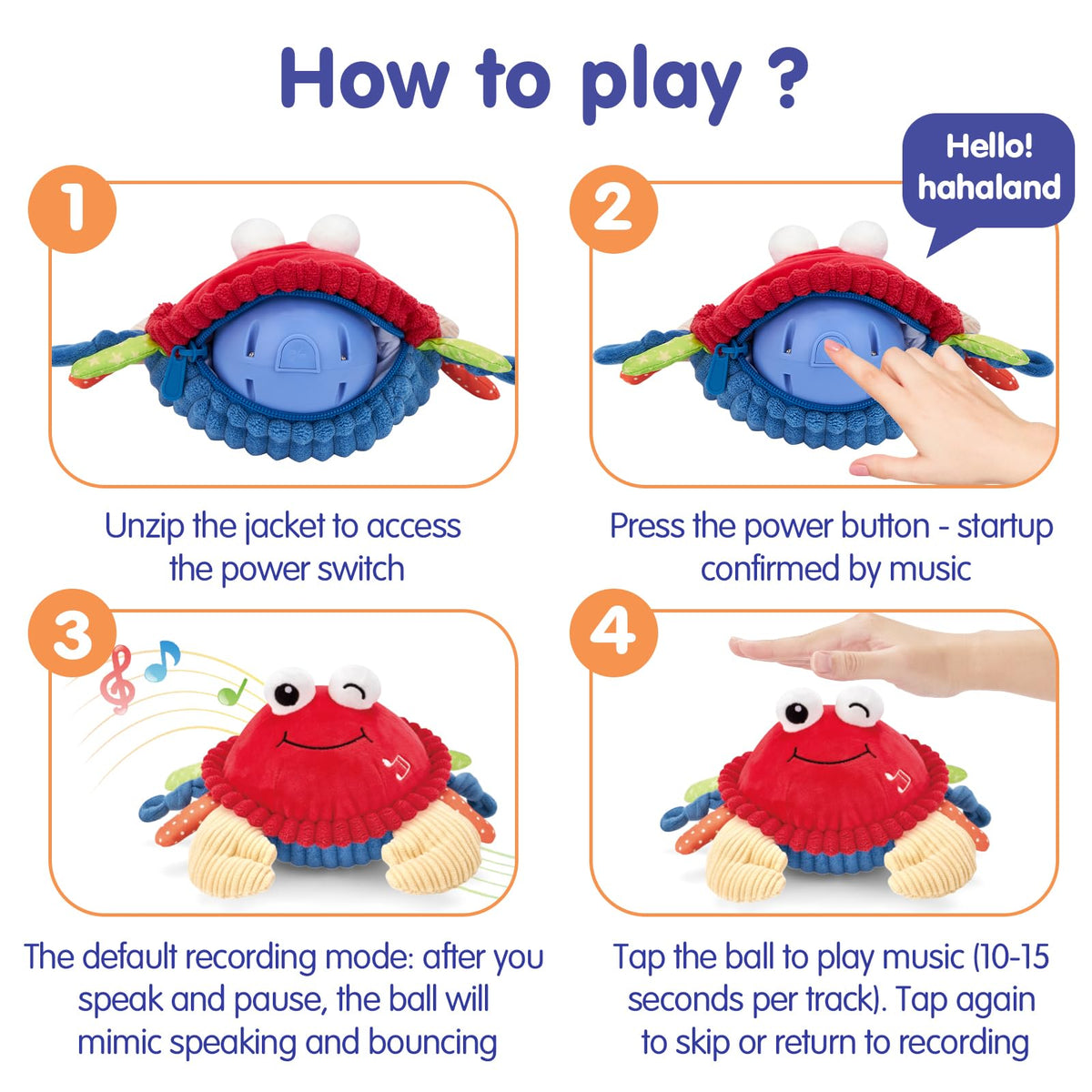 Hahaland soft plush crab toy is gentle on baby's skin.