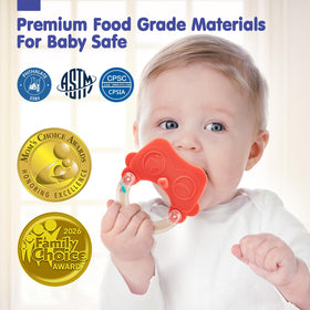 Hahaland soft teether with animal shapes, promoting soothing gums and safe exploration.