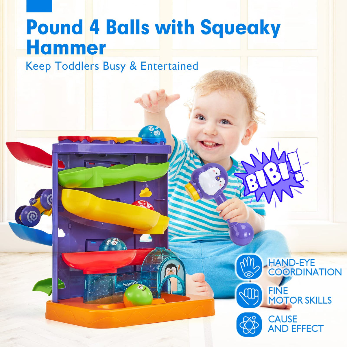 Hahaland squeaky hammer detail provides tactile feedback during pounding play.