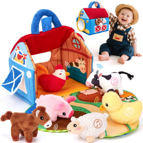 Hahaland surprise barn unfolds into a colorful play mat for baby discovery.