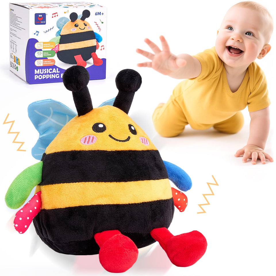 Hahaland bouncing bee toy dancing during tummy time supports early movement