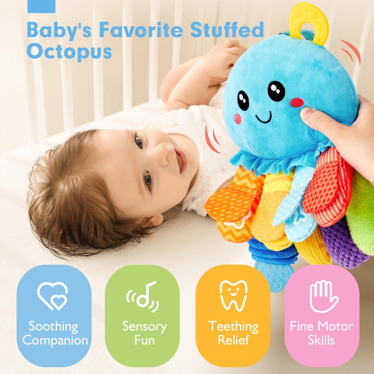 hahaland Velcro attachment secures the toy to a stroller during strolls.