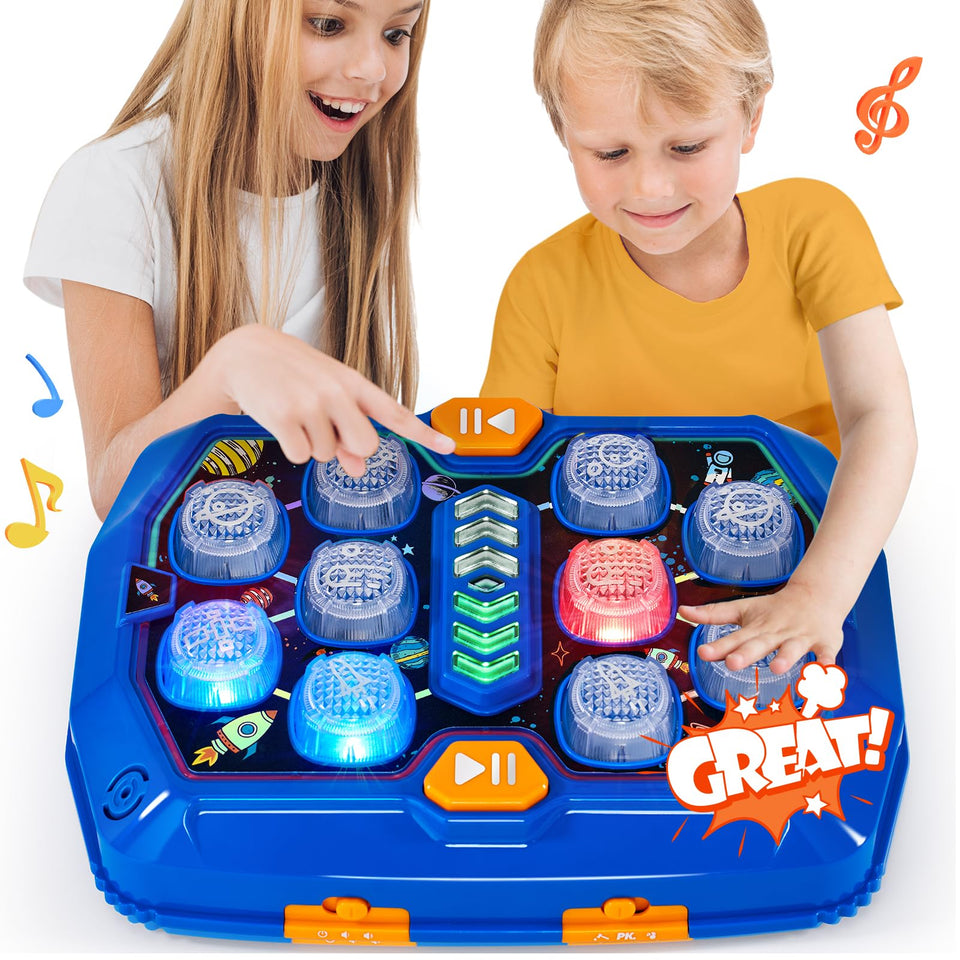 hahaland Whack-a-Mole game with illuminated buttons for quick reflex play.