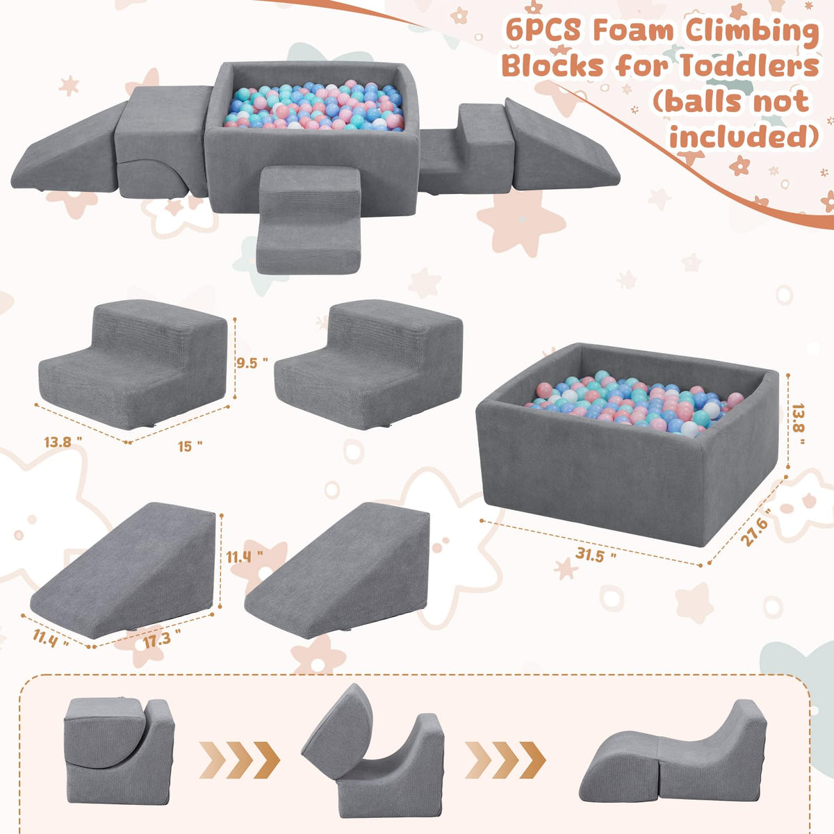 HAHASOLE 2‑tier stairs promoting balance and coordination during pretend play.