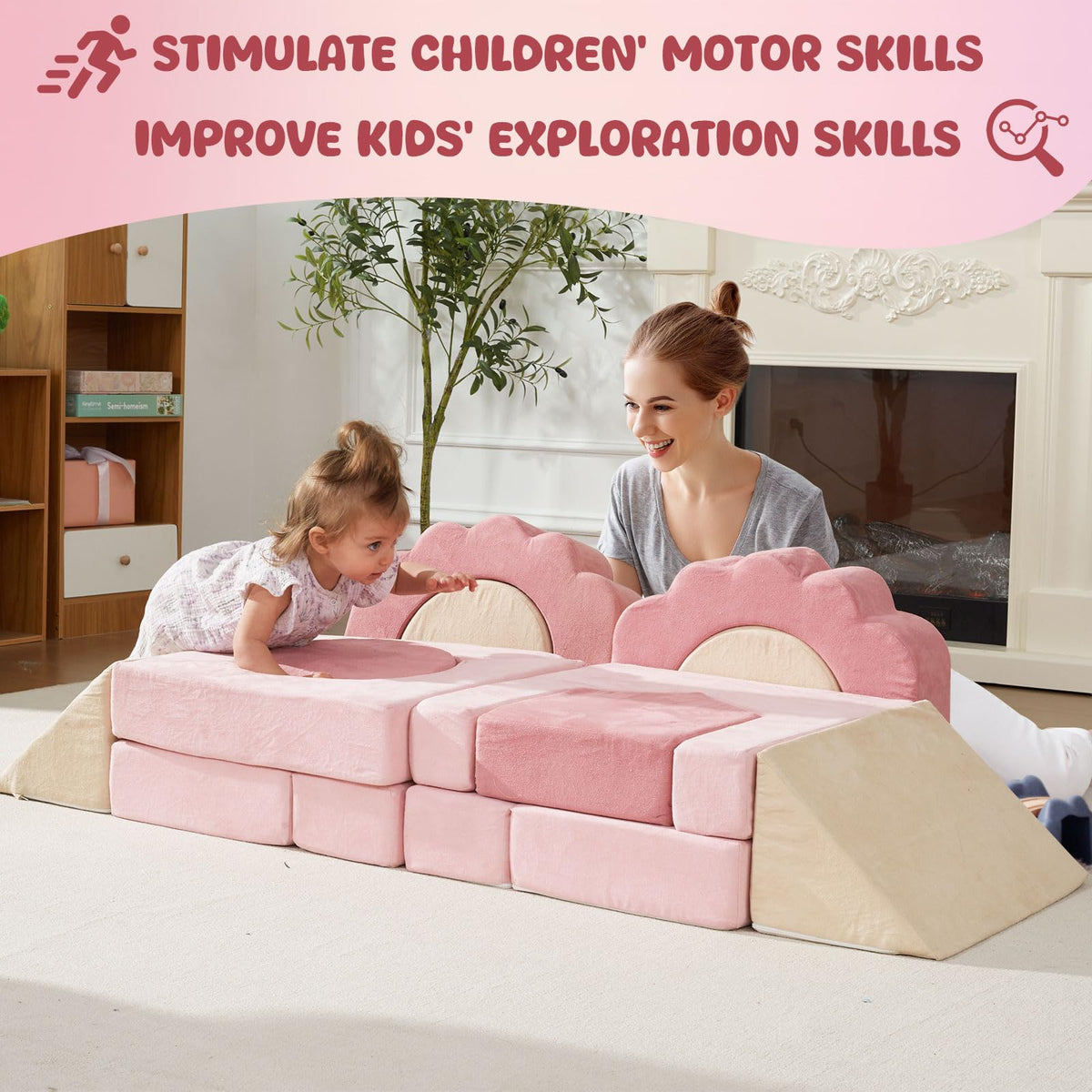 Two toddlers playing together to encourage cooperative exploration with HAHASOLE