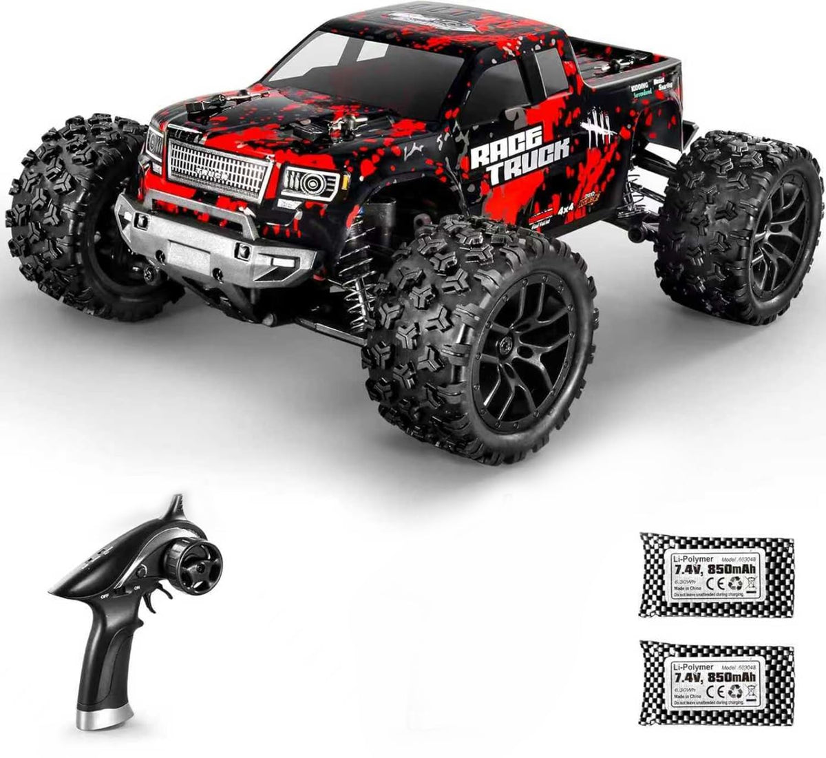 HAIBOXING 1:18 all-terrain RC car with red body for high-visibility trail play