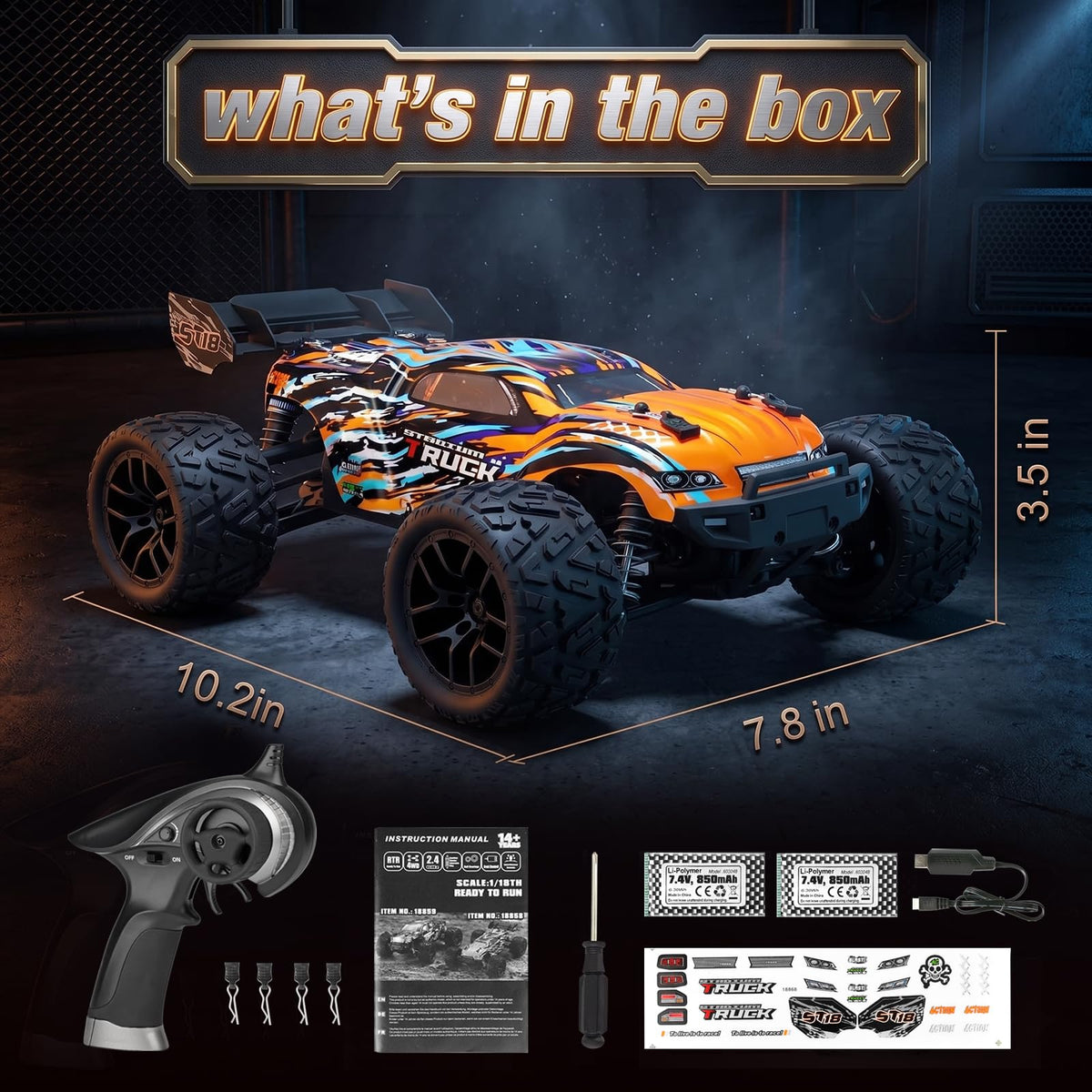 HAIBOXING 1:18 scale RC car remote system highlights 2.4GHz precision