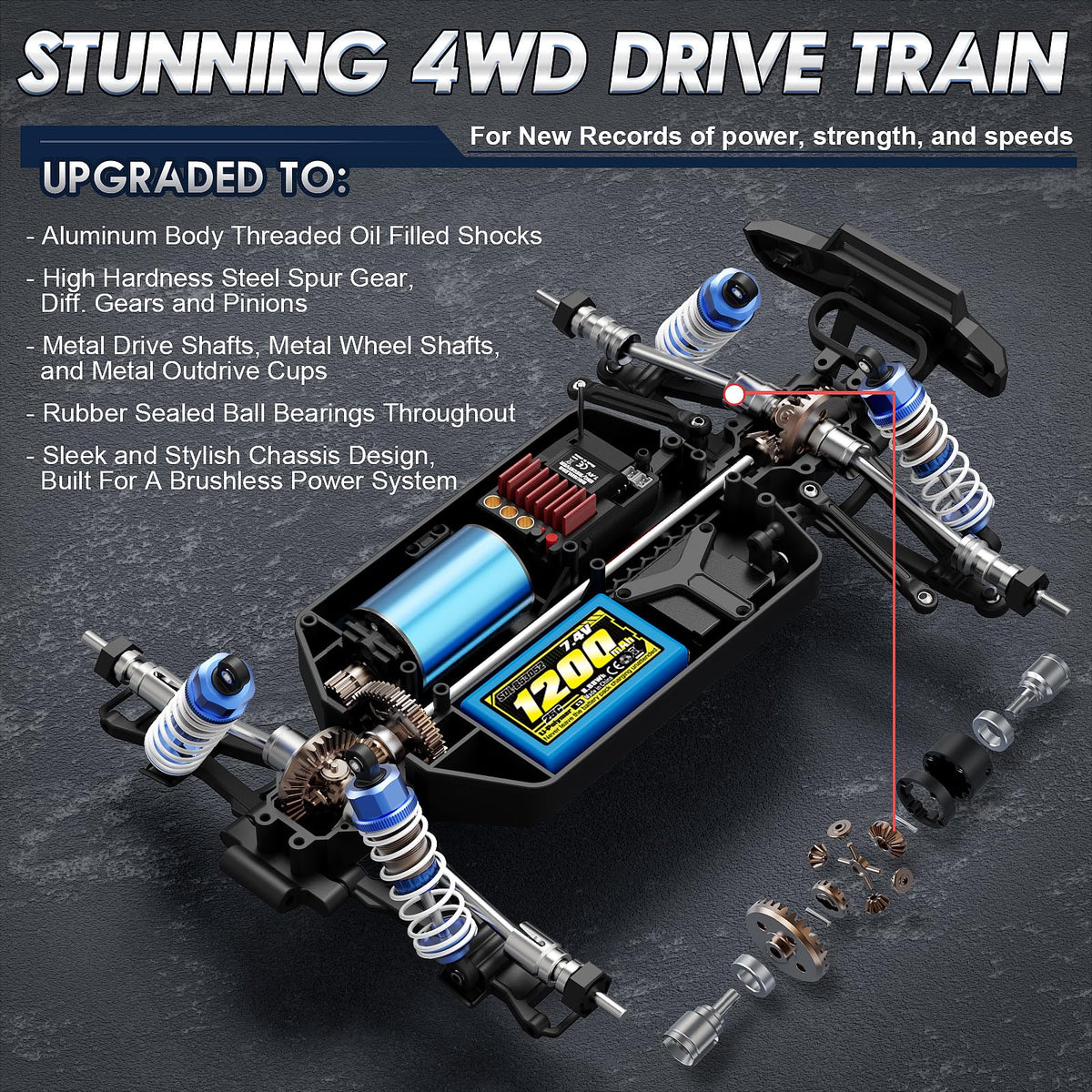 HAIBOXING 16890A aluminum oil-filled shocks smooth bumps for stable handling.