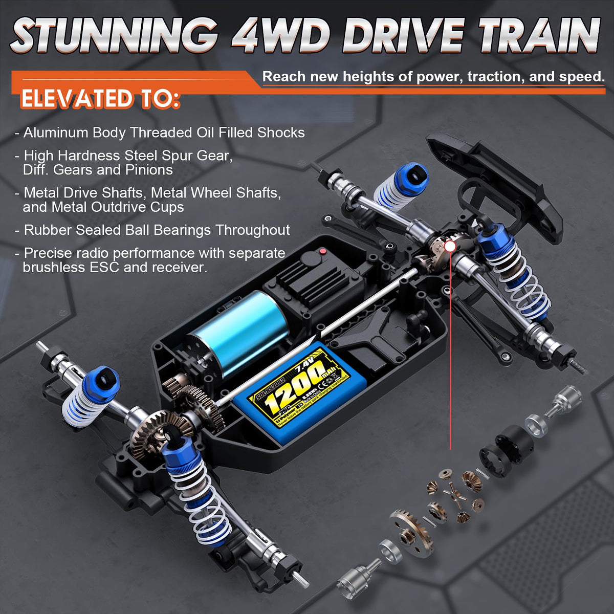 HAIBOXING 16890SA oil-filled shocks absorb bumps for stability