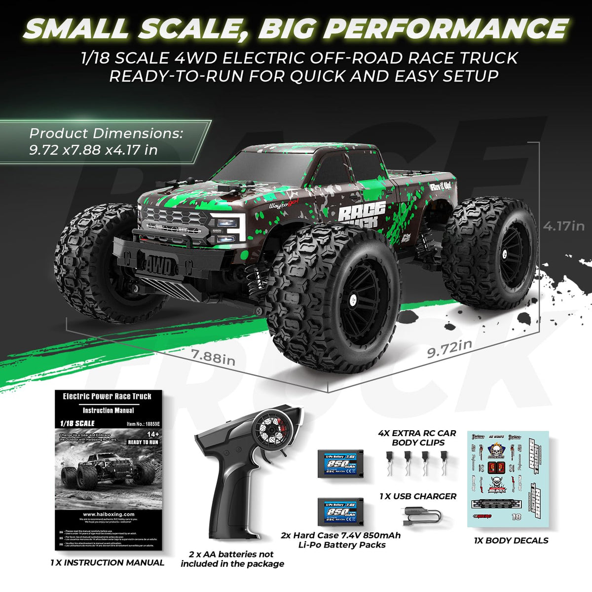 HAIBOXING 18859E RC truck dual batteries extend playtime