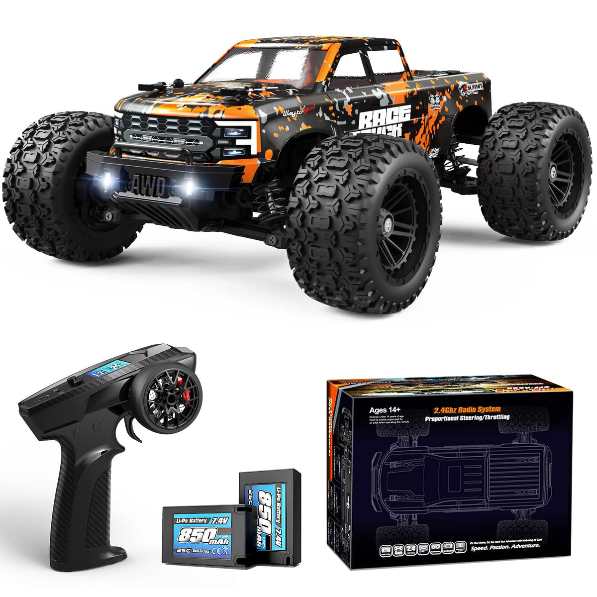 HAIBOXING 18859E front view highlights rugged off‑road chassis for durable play.