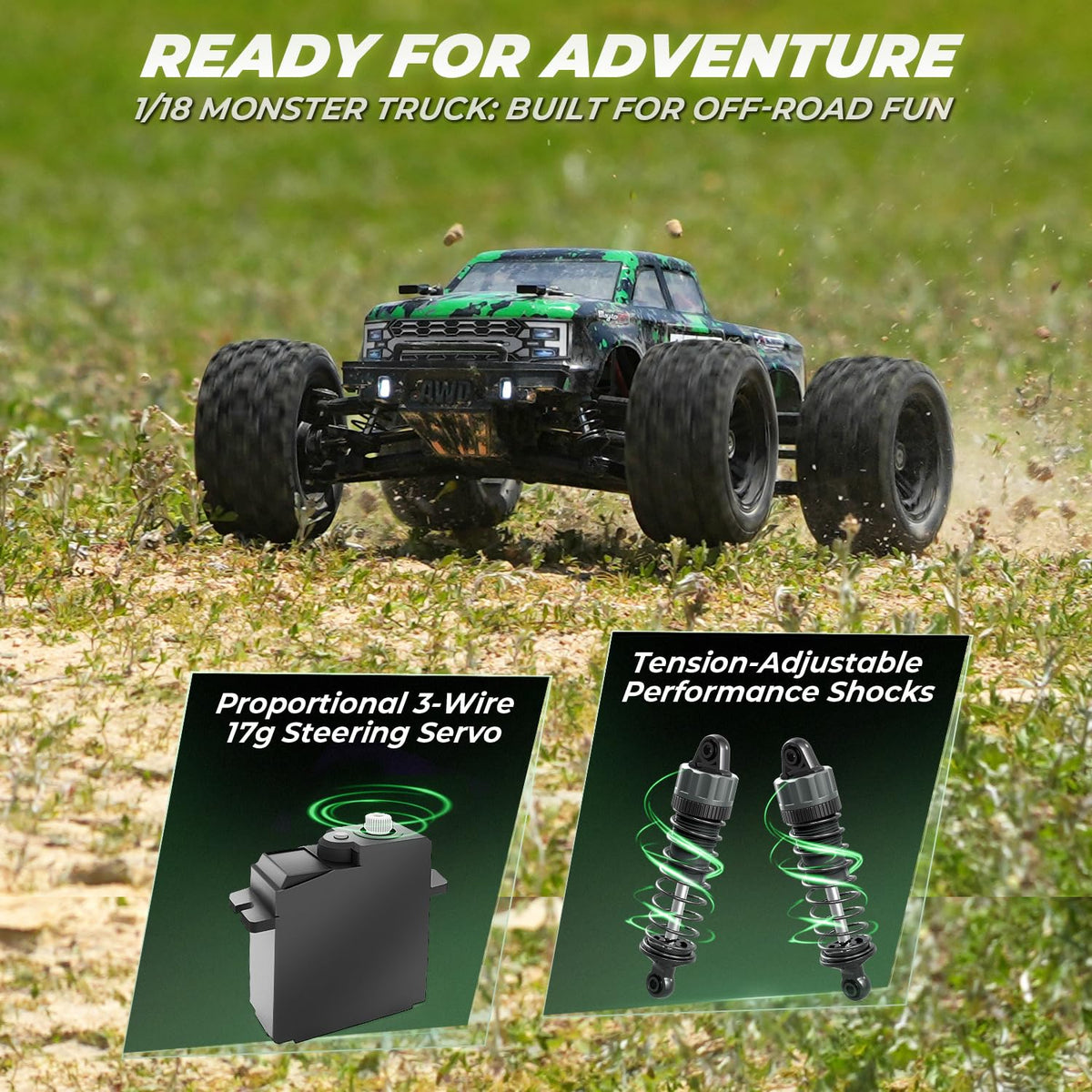 HAIBOXING 18859E RC truck rear view highlighting sturdy drivetrain