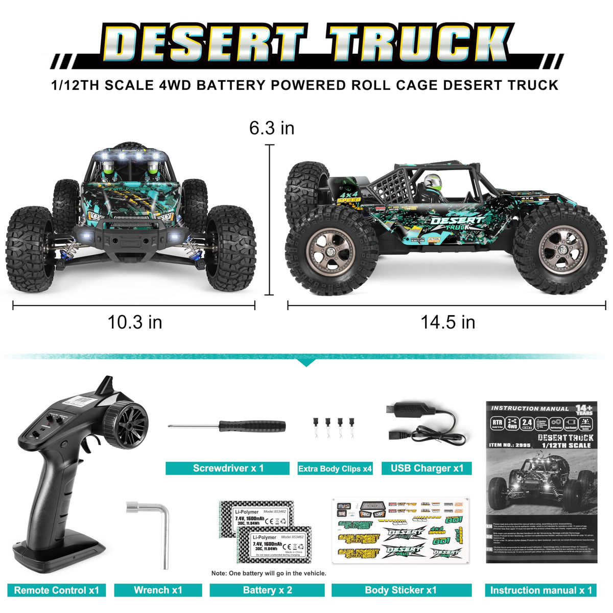 HAIBOXING 2995 RC truck with battery packs for extended playtime