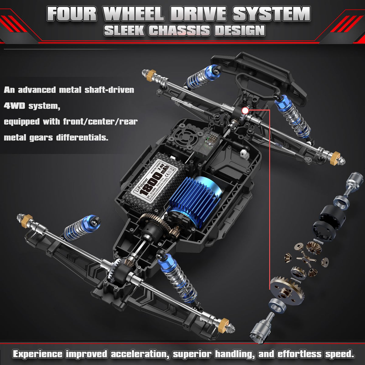 HAIBOXING 2997A front differential assembly detail demonstrates precise traction control.
