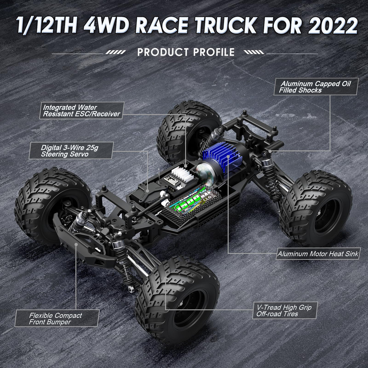 HAIBOXING 903RC off-road drive train with metal gears for durability.