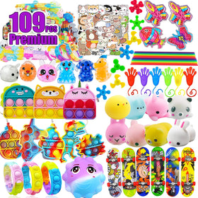 HAICORO 109 PCS party favors set, vibrant assortment for kid-friendly celebrations and classroom prizes.