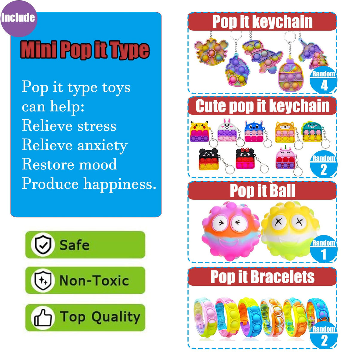 HAICORO 112pcs cute pop fidget keychains for portable play