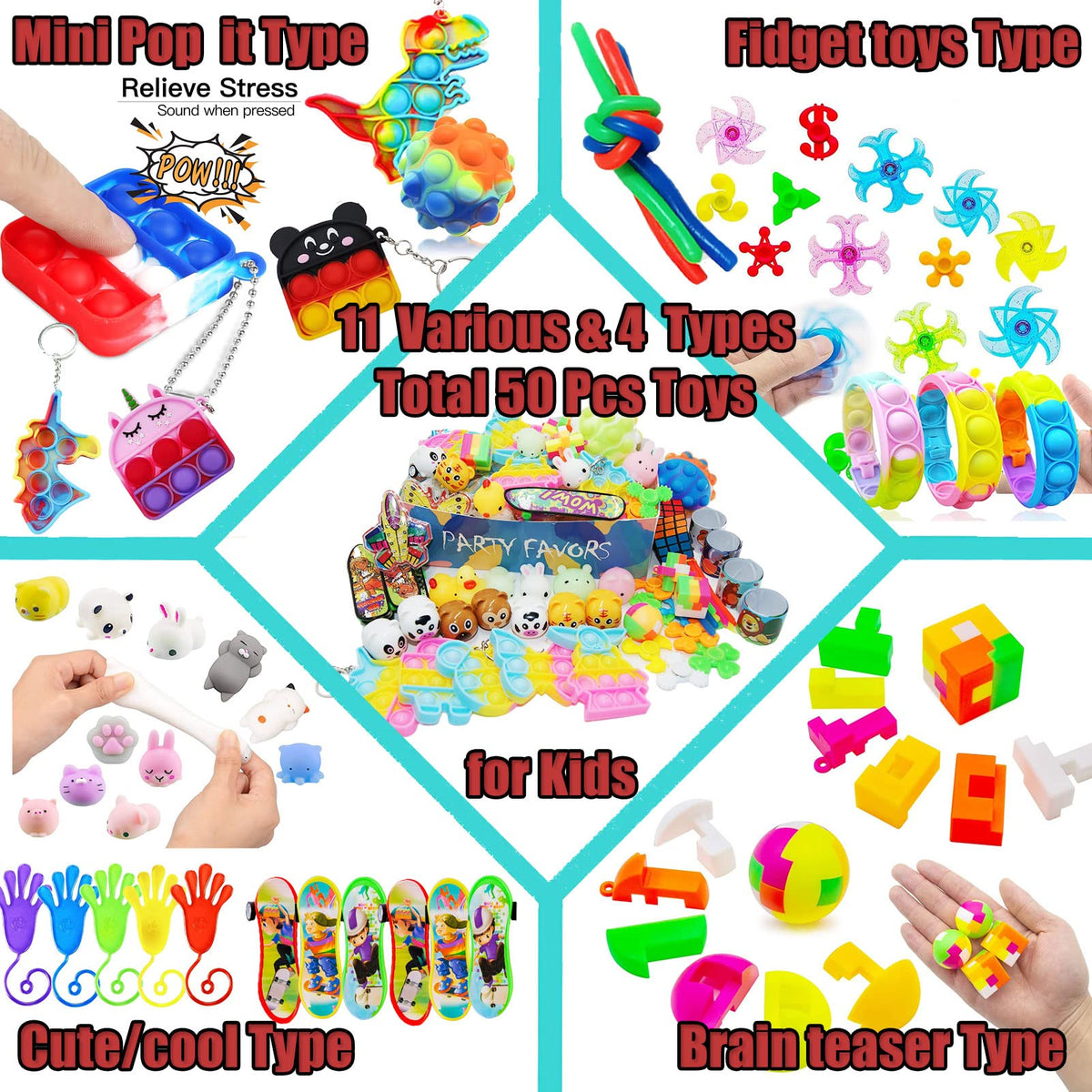 HAICORO 112pcs pop fidget keychain duo for on-the-go fidget fun