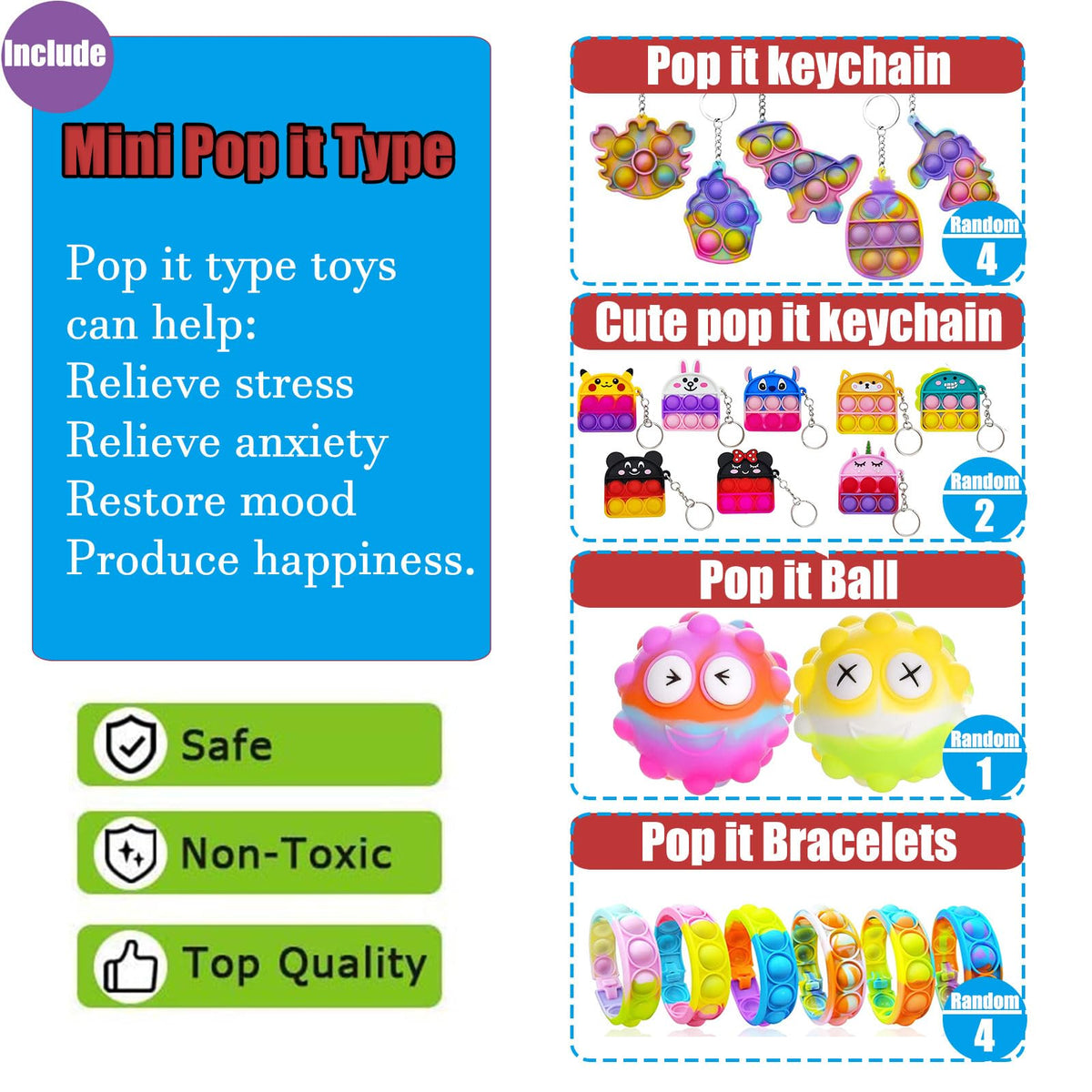 HAICORO pop it fidget keychains, portable stress-relief on the go.