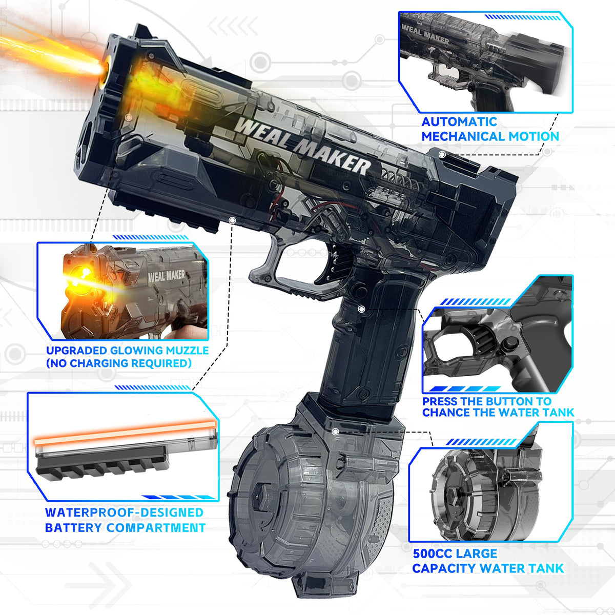 HaiiuzHi transparent water gun shows water level and internals at a glance