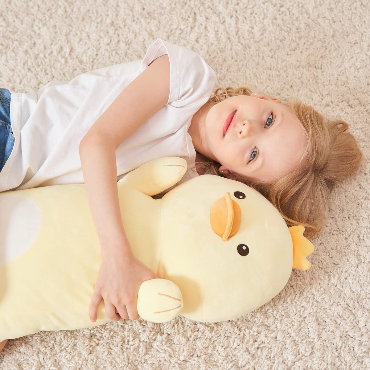 HAIJUNYA kawaii duck plush with soft fabric for soothing naps.