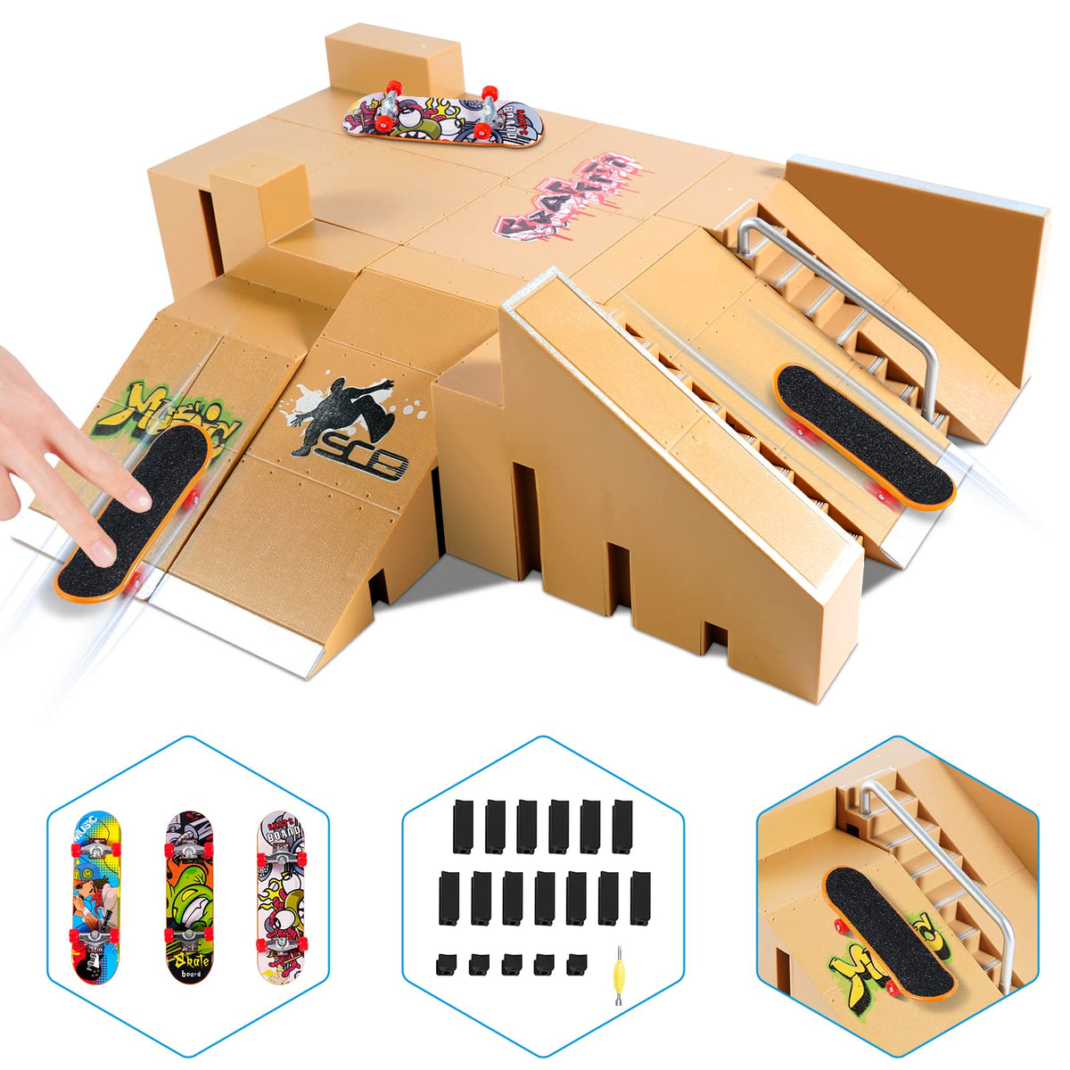 Hailey&Elijah fingerboard park kit with 8 ramps for imaginative play