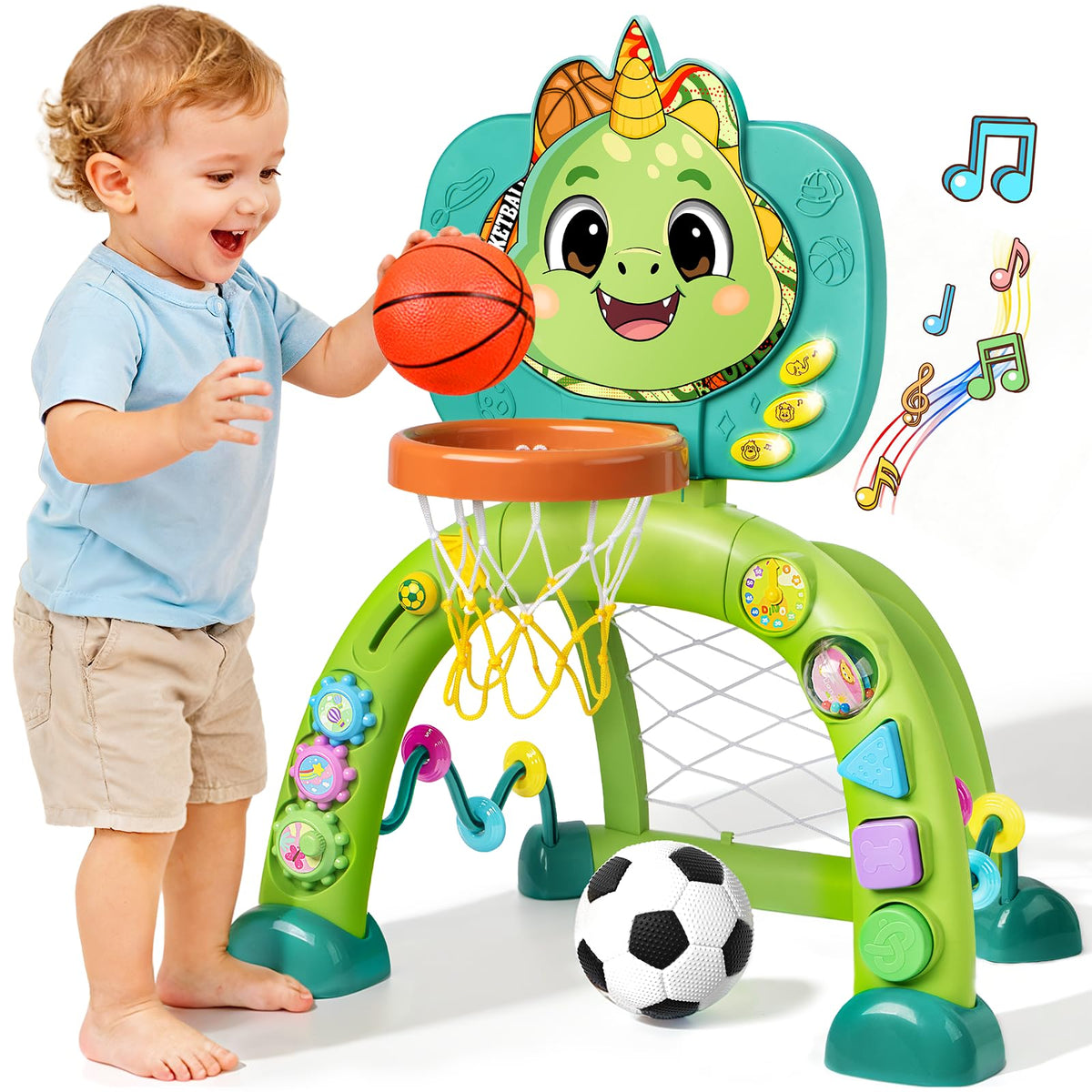 HAIMST dinosaur sports toy with basketball hoop, boosting toddler coordination and active play