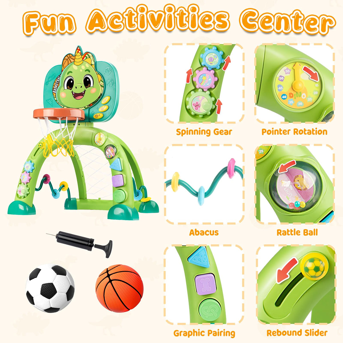 HAIMST dinosaur sports toy early learning features like gears and abacus