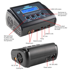 Haisito Lipo battery charger display panel shows status and settings.