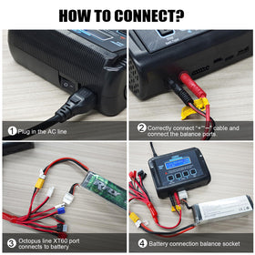 Haisito Lipo battery charger side ports for easy cable access.