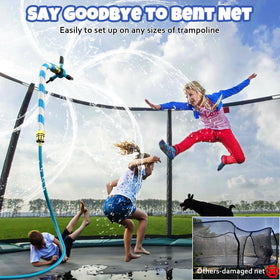 HaiSun net-friendly sprinkler attachment connected to trampoline frame