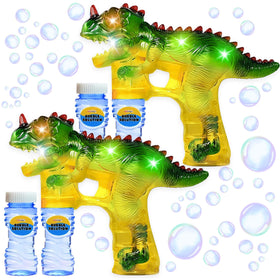 Haktoys dinosaur bubble gun front view, easy trigger for kids' outdoor fun.