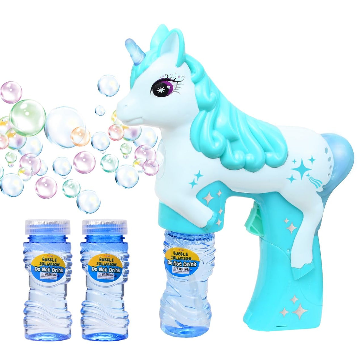 Haktoys Kids Playtime Outdoor scene shows two unicorn bubble guns for friends.