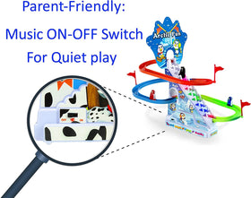 Haktoys Penguin Slide with music switch enables quiet, flexible play
