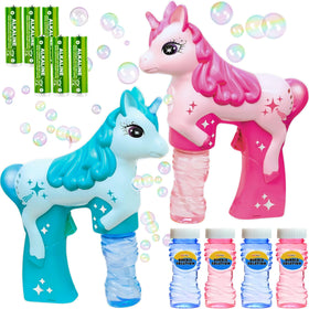 Haktoys Unicorn Bubble Gun Set blue for outdoor play with continuous bubbles.