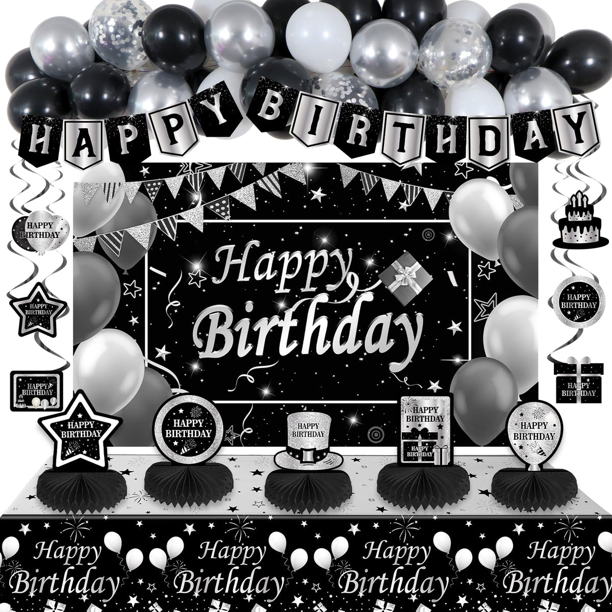 Halema black-silver banner for chic birthday photos.