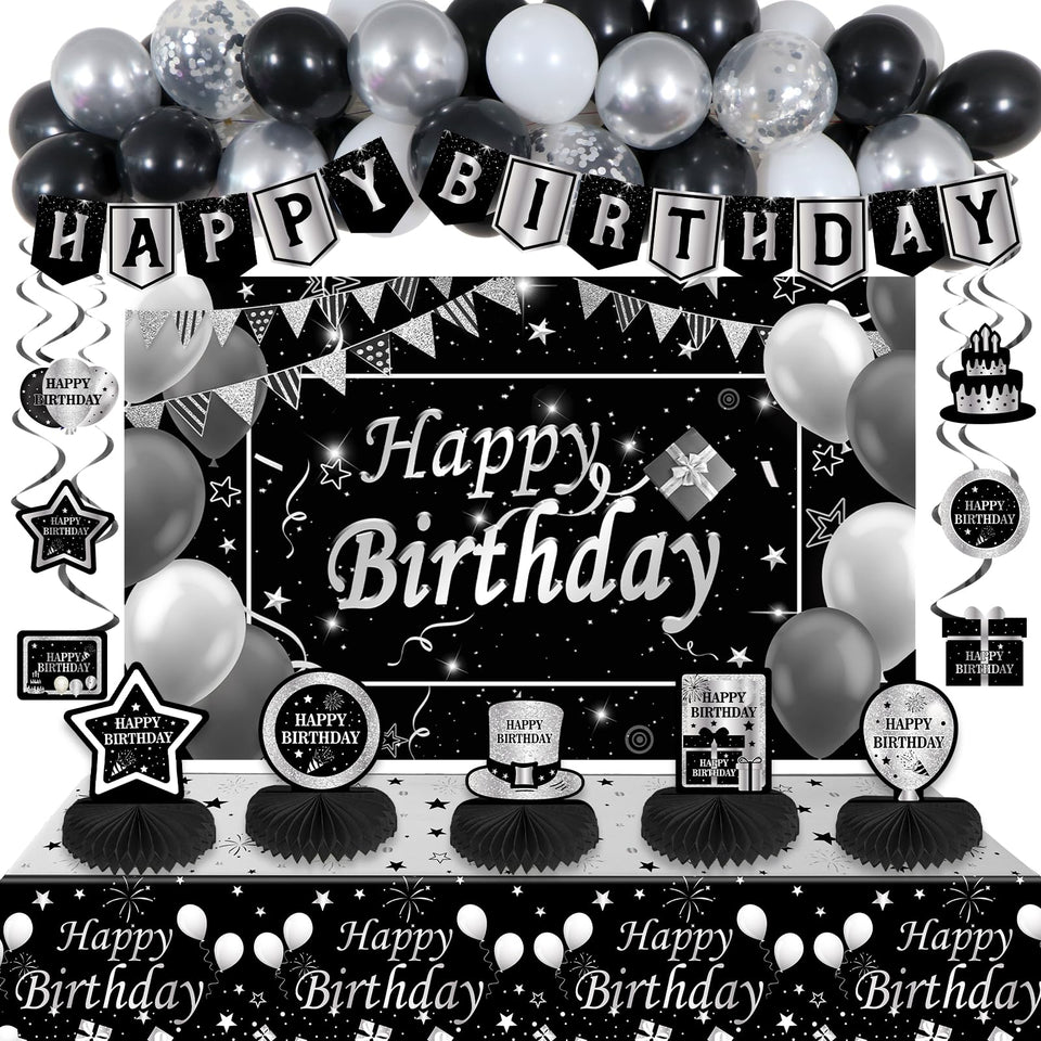 Halema black-silver banner for chic birthday photos.