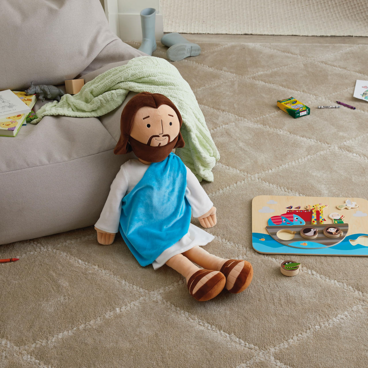 Hallmark Big My Friend Jesus plush shows tunic and sandals for storytelling.