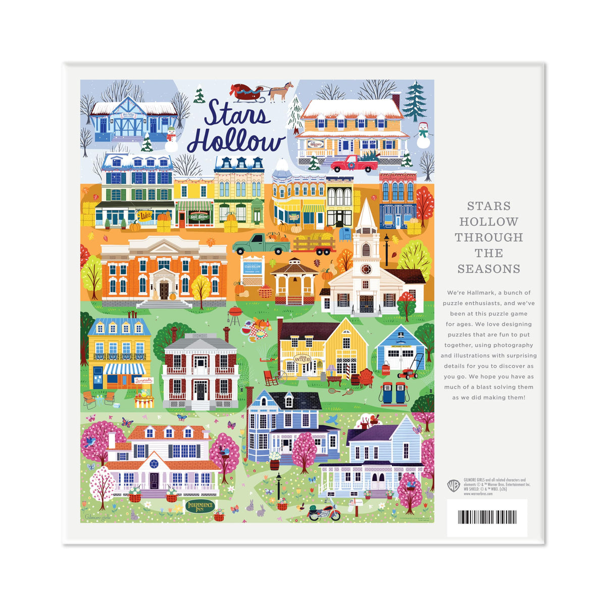 Hallmark Gilmore Girls puzzle presents four-season scenes on one map.