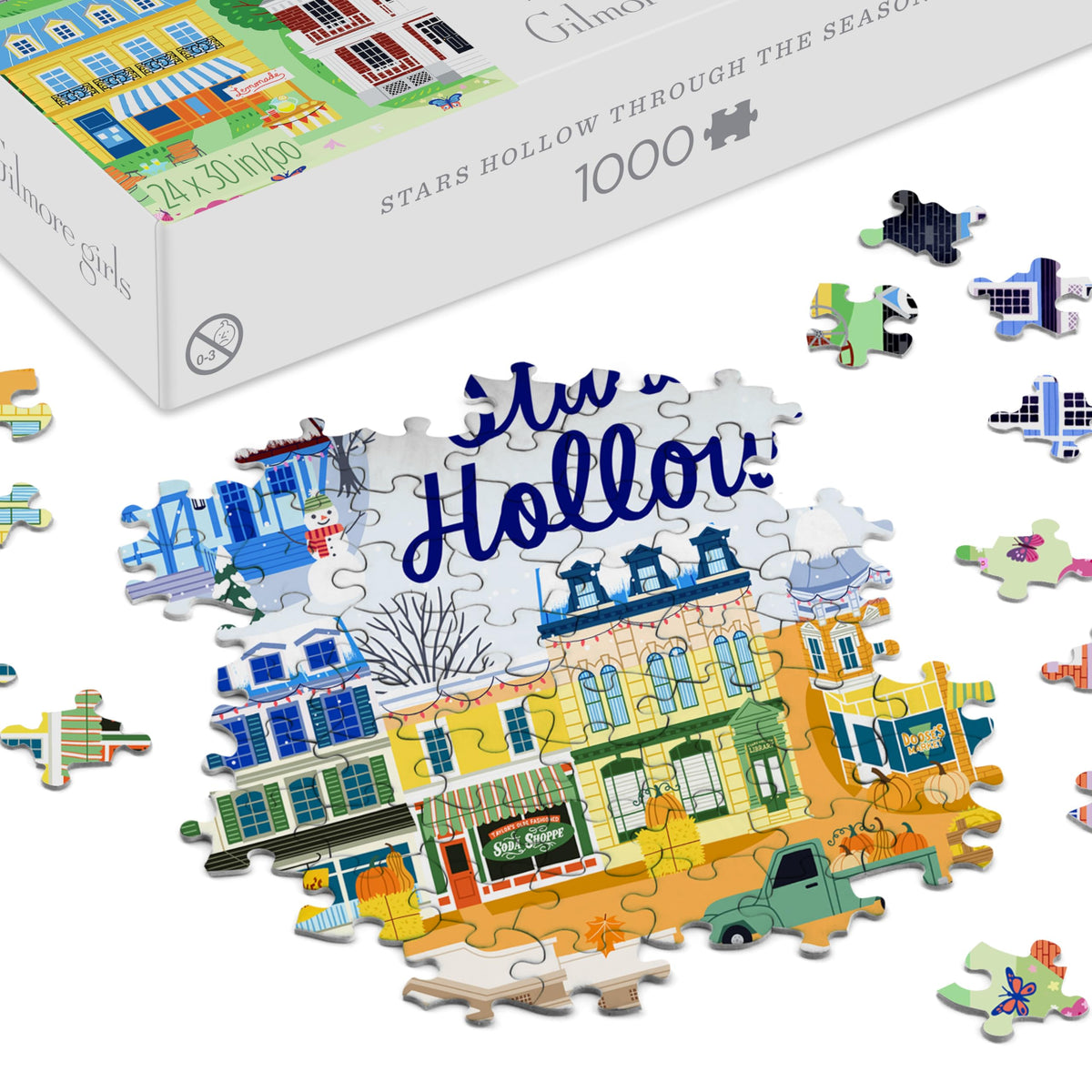 Hallmark Gilmore Girls puzzle captures winter lights on a festive street.