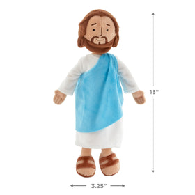 Hallmark My Friend Jesus plush wearing brown sandals, a gentle figure for kids daily routines.