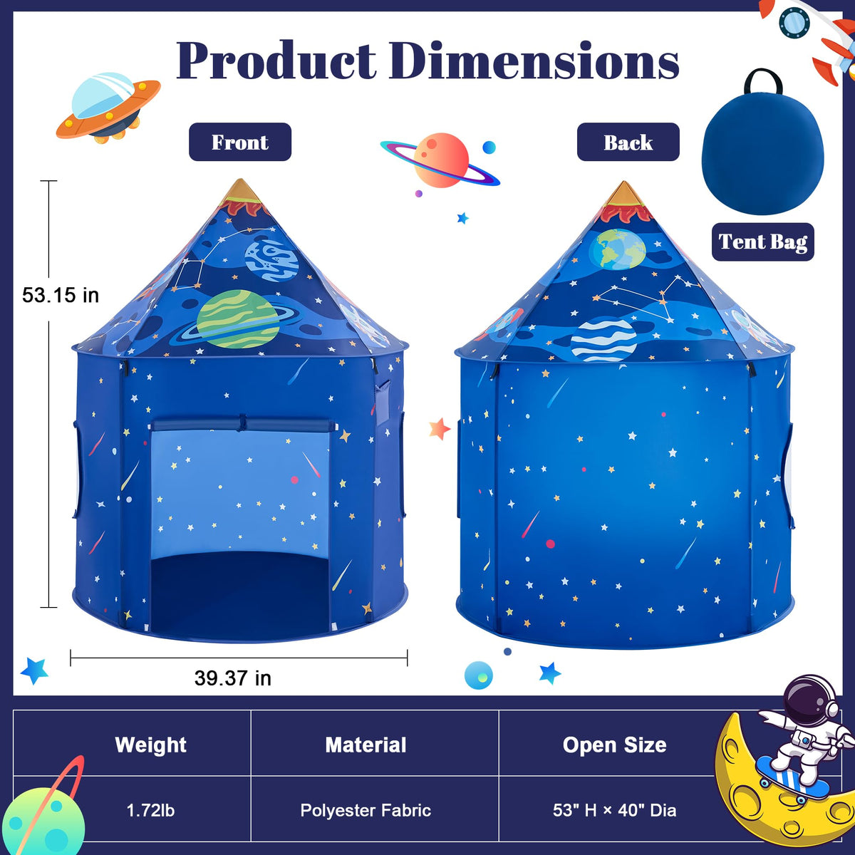 Hallo Deer Rocket Ship Tent folded frame folds flat for storage.